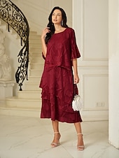 billige Chiffon skjørt-Dame الالتفاف Elegant Midi Medium Midje Skjørt Blomster Multi Layer Uelastisk Fest Avslappet Vin Sommer Chiffon