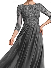 economico Lunghezza del pavimento-Abito da sposa a trapezio, elegante, con scollo a giro, lunghezza al pavimento, maniche a 3/4, con pieghe, tinta unita, 2025