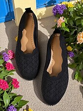 ieftine Pantofi Joși de Damă-Pantofi fără mâneci negri tricotați pentru femei, cu vârf rotund, din material respirabil, pentru ieșiri casual, naveta la birou și plimbări de vară la țară