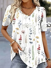abordables T-shirt floral-Femmes T-shirt Fleuri Graphique Plantes ancien Mode Hawaïen Manche Courte Col en V Hauts Réguliers Quotidien Sortir Week-end Imprimé Vert Claire Rose Claire Bleu clair Été Printemps