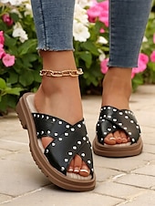 billige Uformelle sandaler-damesandaler med kryss og nagler, polstrede sandaler med åpen tå for festivaler, bassengkanten og helgeturer