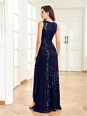 cheap BLUE-A-Line Quinceanera Dresses Elegant Dress Formal Wedding Asymmetrical Sleeveless V Neck Sequined with Sequin