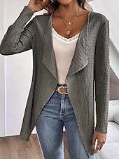 abordables Manteaux &amp; trenchs-Femmes Veste Décontractée Respirant Confortable Oversize Occasionnel Uni Vacances Rue Tenue quotidienne Sortir Ouvert devant Régulier Sans Col Coupe régulière manche longue Vêtements d&#039;extérieur Noir
