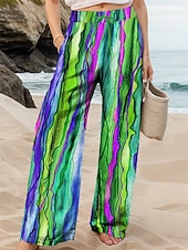 abordables jambe large et taille haute-Femmes Jambe large Chinos Pantalons Amples Vacances ancien Mode Longueur complète Taille haute Graphique Lignes / Vagues Abstrait Impression Doux Respirant Micro-Élastique Formel Extérieur Vacances