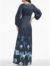 billige blomster-A-linje kveldskjole elegant kjole formell bryllup gulvlang kortermet V-hals lommer sateng med blomstertrykk