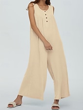 olcso alkalmi kombiné-Női Szabályos Jumpsuitek Utcai sikk Tömör szín Ujjatlan U-alakú Gombok Zseb Utca Napi Normál Fekete Sötétkék Medence Nyár