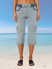 billiga Byxor-Dam Militärbyxor Semester Mode Streetwear Vadlängd Hög midja Slät Ficka Bekväm Mjuk Microelastisk Utomhus Gata Gul-Brun Svart Vit Orange Sommar Normal