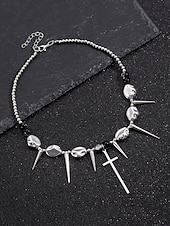 economico Accessori di Halloween-Collana multistrato con perle, rose e crocifisso gotico da donna - collana multifilo vintage per feste di Halloween e occasioni vintage