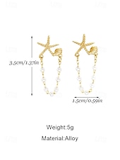 cheap Women&#039;s Earring-Women&#039;s Starfish Pearl Chain Drop Earrings – Beach-Inspired Summer Jewelry, Elegant Nautical Style for Parties, Vacations &amp; Daily Wear