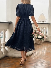 abordables Robe Simple-Femmes Robe Midi Robe trapèze Vacances Occasionnel Boho Extérieur Sortir Plage Coupe Ample Couleur Unie manche longue Col en V Noir Rouge Bleu Marron Été Printemps