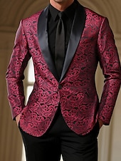 billiga Herrars klassiska kavajer-Herr Kavaj Företag Cocktailfest Bröllopsfest Mode Ledigt Vår Höst Polyester Tryck Ficka Knappar Bekväm Enkelknäppt Blazer Rubinrött
