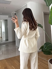baratos Terninhos de calça da mamãe-Macacão  Conjunto de Calças 2 Peças Conjunto de Mãe da Noiva Conjunto de Calças com Blazer Sem Gola Elegante Vintage Simples Mangas Longas Comprimento do Chão Calças com Detalhes de Pregas