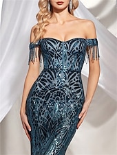 voordelige BLAUW-Zeemeermin  Trompet Quinceanera Jurken Elegante Jurk Formele Bruiloft Vloerlengte Mouwloos Spaghetti Band Polyester met Beading Sequin