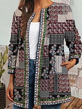 preiswerte Freizeitjacken-Damen Elegante Staubtücher Elegante Jacken Freizeitjacke Straße Ausgehen Herbst Winter Regulär Mantel Normale Passform Warm Bequem Mode Modern Jacken Langarm Blumen Tasche Wein Blau Himmelblau