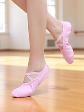 economico Scarpe da danza classica-scarpette da ballo da donna in tela rosa - scarpe da allenamento professionali con cinturini elastici per l&#039;allenamento in studio e le esibizioni