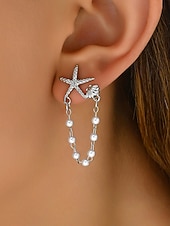 cheap Women&#039;s Earring-Women&#039;s Starfish Pearl Chain Drop Earrings – Beach-Inspired Summer Jewelry, Elegant Nautical Style for Parties, Vacations &amp; Daily Wear