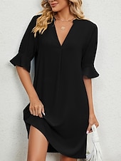 abordables Robe blanche-Femmes Mini Robe Robe trapèze Robe d&#039;été Occasionnel Quotidien Coupe régulière Uni Demi Manches Col en V Noir Blanche Bleu Ciel Vert Véronèse Été