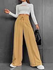 baratos perna larga e cintura alta-Mulheres Calças Esportivas chinês Moda Roupa de rua Básico Comprimento total Cintura Alta Tecido Bolsos Cintura elástica Confortável Macio Com Stretch Ao ar livre Rua Dourado Vinho Azul Céu Cinzento