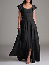 billiga Brudtärneklänningar-A-linje Bridesmaid Klänning Scoophals Ärmlös Elegant Golvlängd Chiffon med Volanger  Delad Framsida
