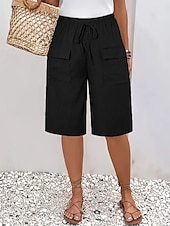 billige Shorts-Dame kinesisk Shorts Grunnleggende Fritid Knelengde Høy Midje عادي Elastisk midje comfy Myk Bekvem Mikroelastisk utendørs Gate Svart Oransje Grønn Kakifarget Sommer Vår Normal