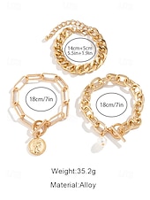 お買い得  結婚 ACC-レディースゴールドチェーンとパールブレスレットセット、ファッショントグルクラスプジュエリー、女の子と女性のためのエレガントなレイヤードスタイル、パーティー、結婚式、オフィス、普段使いに最適