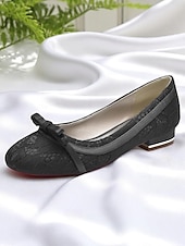 abordables Occasionnel-Ballerines en dentelle blanche pour femme avec nœud – Chaussures de mariage à talon bas pour mariée ou demoiselle d&#039;honneur