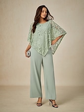 cheap Women&#039;s Dressy Tops-Women&#039;s Blouse Dressy Tops Plain Elegant Half Sleeve Crew Neck Regular Tops Wedding Guest Daily Lace Patchwork Layered Sage Green Summer Spring