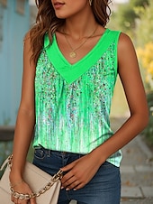 billige Blomstrete tanktop-Dame Camisole Tank Top Blomstret Grafisk Årgang Stilfull Fritid Ermeløs V-hals Vanlige topper Daglig Trykt mønster Gul Rød Blå Lilla Grønn Sommer Vår