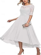 preiswerte Bodenlänge-A-Linie Brautmutterkleid Elegant Rundhalsausschnitt Knöchellänge Spitze Halbarm mit Einfarbig 2025