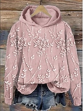 abordables Sweats à capuche-Femmes Sweat à capuche Fleuri Élégant ancien Rétro manche longue À capuche Hauts Réguliers Rue Tenue Quotidienne Imprimé Rose Claire Bleu Beige Printemps Automne Hiver