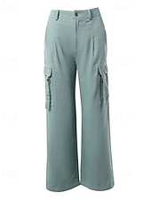baratos calças cargo femininas-Women's Cargo Pants Fashion Streetwear Full Length Natural Plain Pocket Comfy Outdoor Comfortable Outdoor Vacation Holiday Dark Grey Green Fall Regular Fit