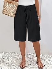 お買い得  ショーツ-女性用 チノパン バミューダショーツ 旅行度假风 ファッション ベーシック 膝丈 ハイウエスト 平織り ポケット 弾性ウエストバンド 快適 ソフト マイクロエラスティック アウトドア ストリート アーミーグリーン 海軍 ブラック ホワイト 夏 春 レギュラー