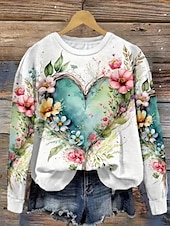 ieftine Topuri florale-Pentru femei Hanorac pulover Floral Cald Epocă occidental Manșon Lung Stil Nautic Topuri obișnuite Casă Stradă Zilnice Imprimeu Alb Roz Închis Albastru piscină Trifoi Gri Vară Primăvară Toamnă Iarnă