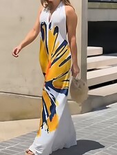 abordables Robes Floraux Imprimés-Femmes Robe Longue Maxi Robe Robe Imprimée Classique Moderne Extérieur Vacances Sortir Coupe régulière Fleur Sans manches Col Halter Blanche Été