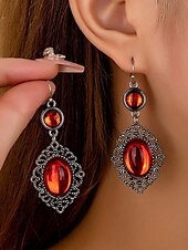 abordables Boucle d&amp;#39;oreille pour femme-Boucles d&#039;oreilles pendantes gothiques vintage pour femmes avec pierre précieuse rouge, design pendant en filigrane d&#039;argent antique pour fête d&#039;Halloween et cosplay