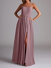 economico Abiti da damigella-Abito da damigella d&#039;onore a trapezio, senza maniche, elegante, in chiffon con pieghe e spacco frontale, lunghezza al pavimento, 2025
