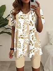 abordables Ensembles courts pour femmes-Femmes Mode T-shirt Ensembles de Shorts Manche Courte Col en V Fleuri Graphique Imprimé Décontracté Quotidien Bleu Violet Vert Été Coupe régulière