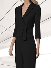 cheap Mom&#039;s Pant Suits-Women&#039;s Suits Top Mother of the Bride Elegant V Neck 3/4 Length Sleeve Included with Buttons