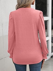 abordables Hauts Unis pour Femmes-Femmes Chemisier Couleur Unie Élégant Occasionnel manche longue Col en V Hauts Réguliers Quotidien Froncé Noir Rose Claire Fuchsia Vert Été Printemps