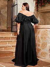 economico NERO-Abito da sera A-Line elegante formale da matrimonio lunghezza a terra maniche corte scollatura a cuore in raso con pieghe