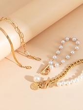 お買い得  結婚 ACC-レディースゴールドチェーンとパールブレスレットセット、ファッショントグルクラスプジュエリー、女の子と女性のためのエレガントなレイヤードスタイル、パーティー、結婚式、オフィス、普段使いに最適