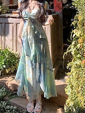 voordelige Elegante bloemenjurken-Dames Lange jurk maxi-jurk Jurk met print Modern Vakantie Feestdagen Teaparty Normale pasvorm Bloem Mouwloos V-hals Groen Zomer