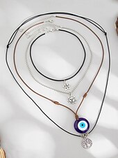abordables Collier pour femme-Ensemble de colliers à breloques bohèmes superposés pour femmes – pendentifs multicouches mauvais œil, soleil et étoile avec tour de cou en perles, pour la mode spirituelle, les festivals et le quotidien