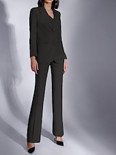cheap Mom&#039;s Pant Suits-Jumpsuit / Pantsuit 3 Piece Pantsuit Mother of the Bride Tailored Jacket Blazer Elegant Vintage Simple Lapel Floor Length Crepe Stretch Fabric Long Sleeve with Buttons
