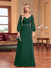 abordables VERT-Ligne A Robes de Quinceanera Élégant Robe Formel Mariage Longueur au sol manche longue Col en V Satin avec Perlage 2025