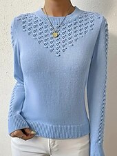 cheap Solid Colors-Women&#039;s Blouse Plain Modern Casual Long Sleeve Crew Neck Regular Tops Daily Going out Cut Out Blue Summer