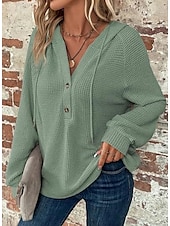 abordables Sweats à capuche-Femmes Chemisier Couleur Unie Élégant Occasionnel manche longue À capuche Hauts Réguliers Quotidien Boutons Noir Vert Véronèse bleu marine Bleu Marron Printemps Automne Hiver