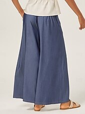 economico Pantaloni-Per donna Femminile Culotte Gamba Larga Lunghezza intera Elegante Casual Casuale Blu scuro Tutte le stagioni XS S M
