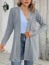 cheap Coats &amp; Trench Coats-Women&#039;s Casual Jacket Breathable Comfortable Buttons Casual Plain Vacation Street Casual Daily Wear Single Breasted Regular Collarless Regular Fit Long Sleeve Outerwear Black Apricot Gray Fall Winter