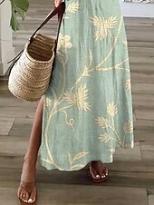 preiswerte Blumenkleider-Damen Maxikleid Freizeitkleid Sommerkleid A Linie Kleid Elegant Urlaub Lässig Strand Normale Passform Blumen Grafik Kurzarm V Ausschnitt Hellgrün Grau Sommer Frühling